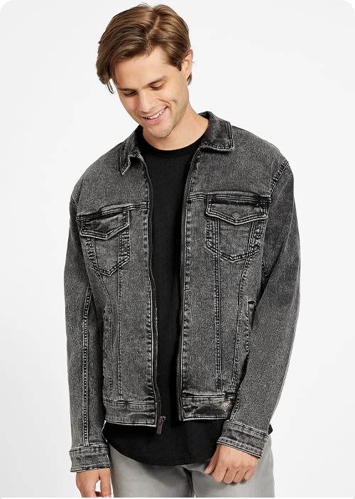 Guess grey leather jacket cheap